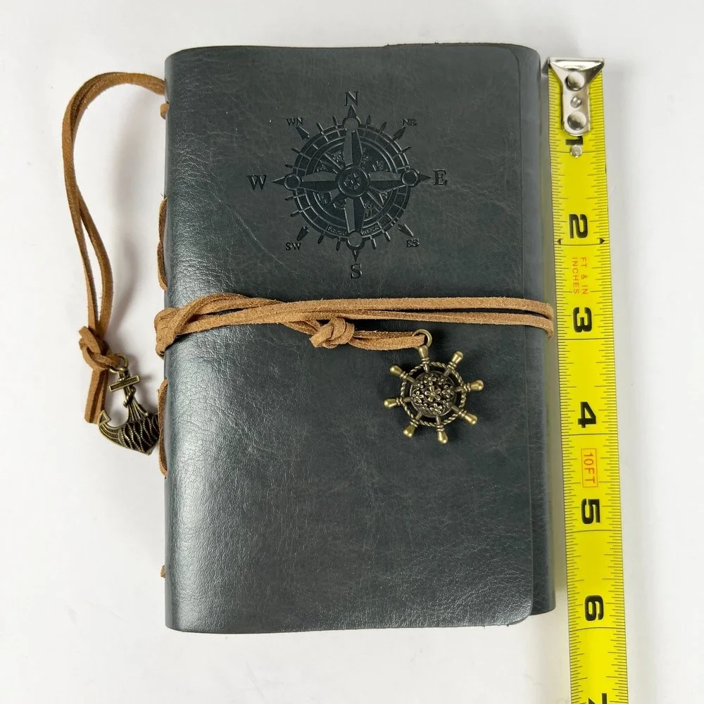 Leather Homemade Notebook Navy 6 Ring Inside With Parchment Paper Stock Nautical